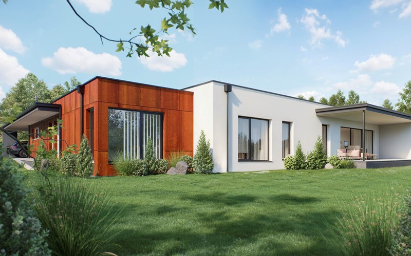 Flachdach mit moderner Fassade